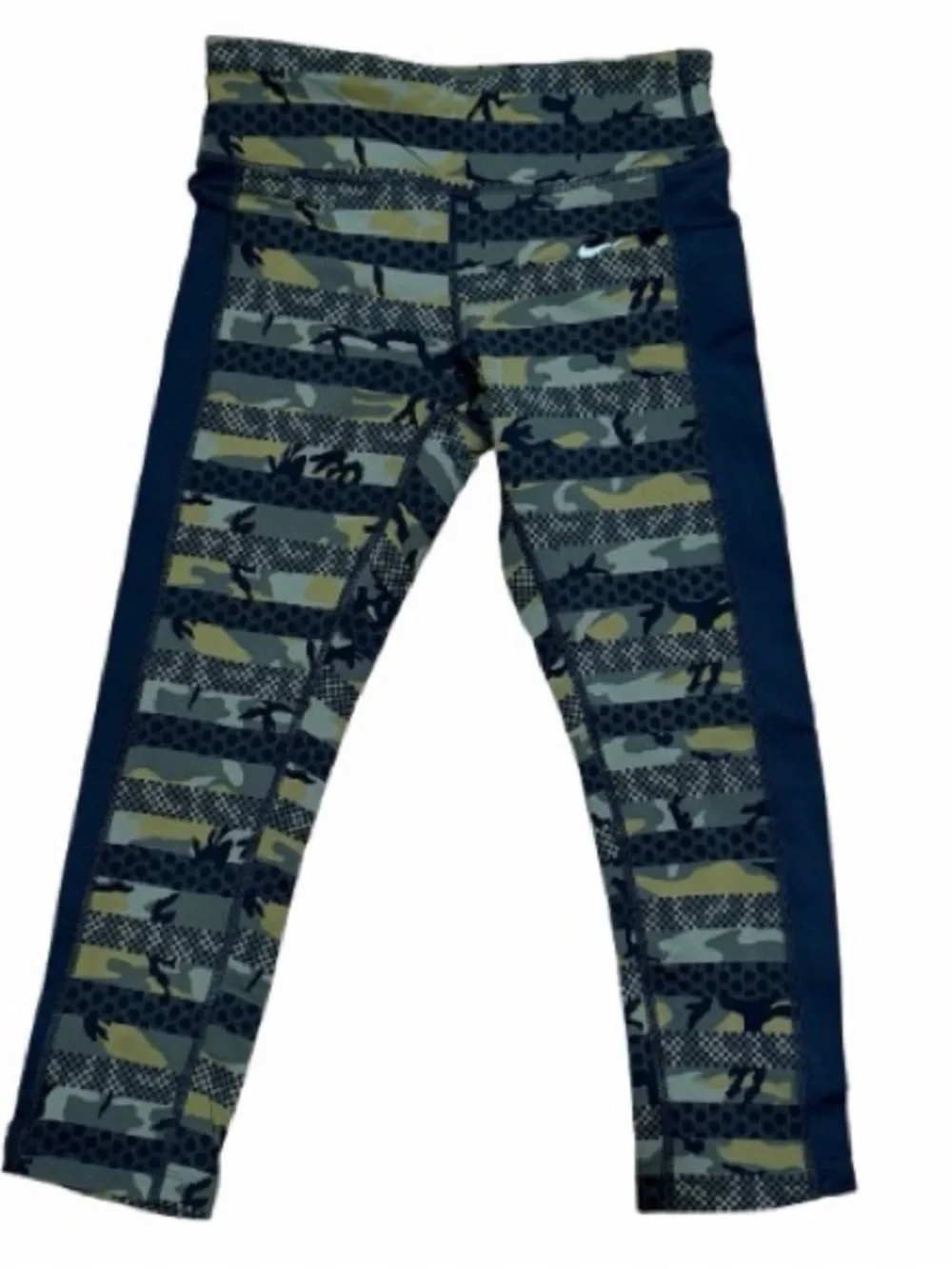 Nike Girls' Camo Stripe Leggings in Navy and Olive
